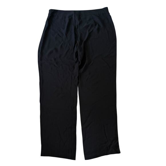 EILEEN FISHER Silk Georgette Crepe Full Length Straight Pants Zipper Black Large - Picture 7 of 12